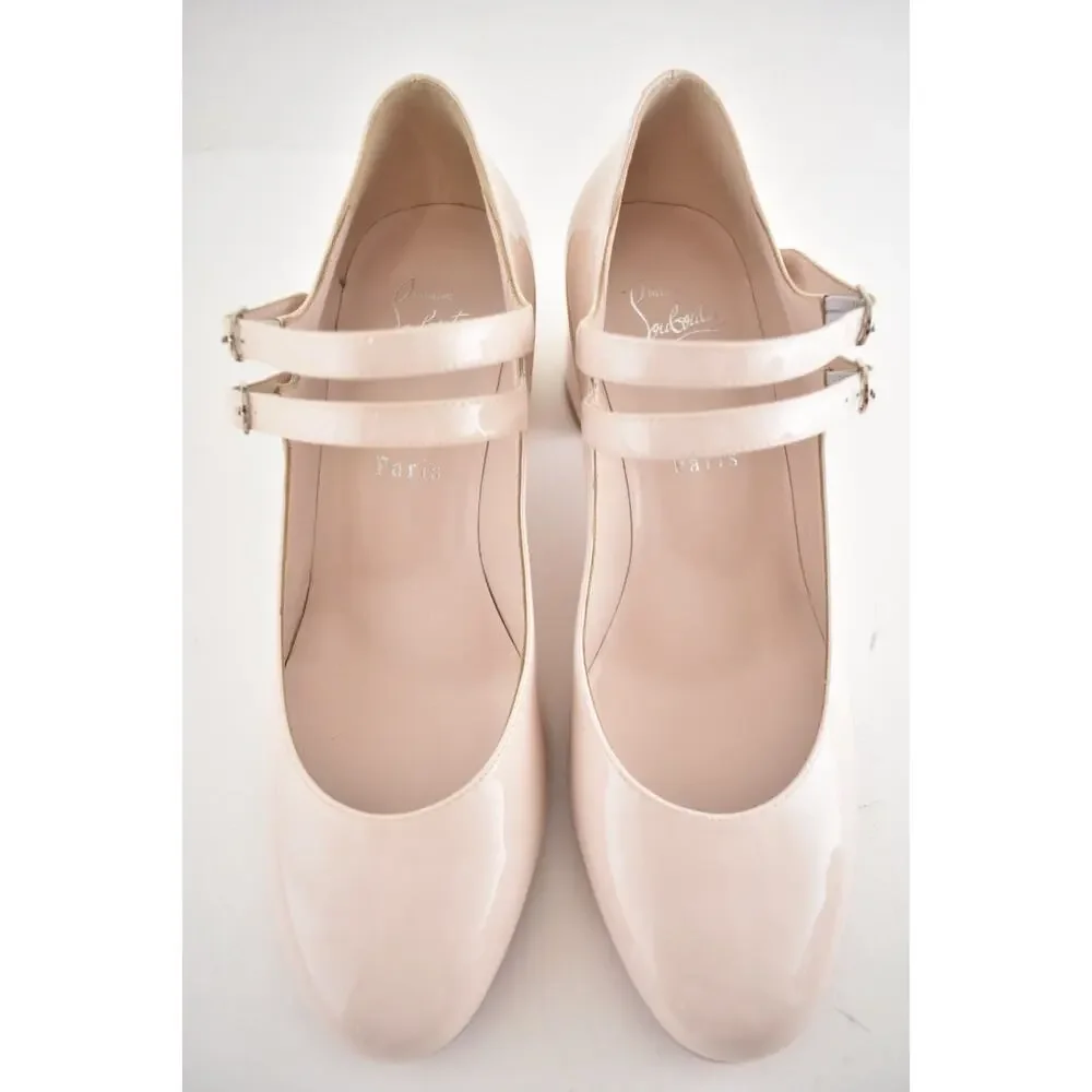 Christian Louboutin Miss Jane 55 Leche Patent Mary Jane Block Heel Pump 39.5